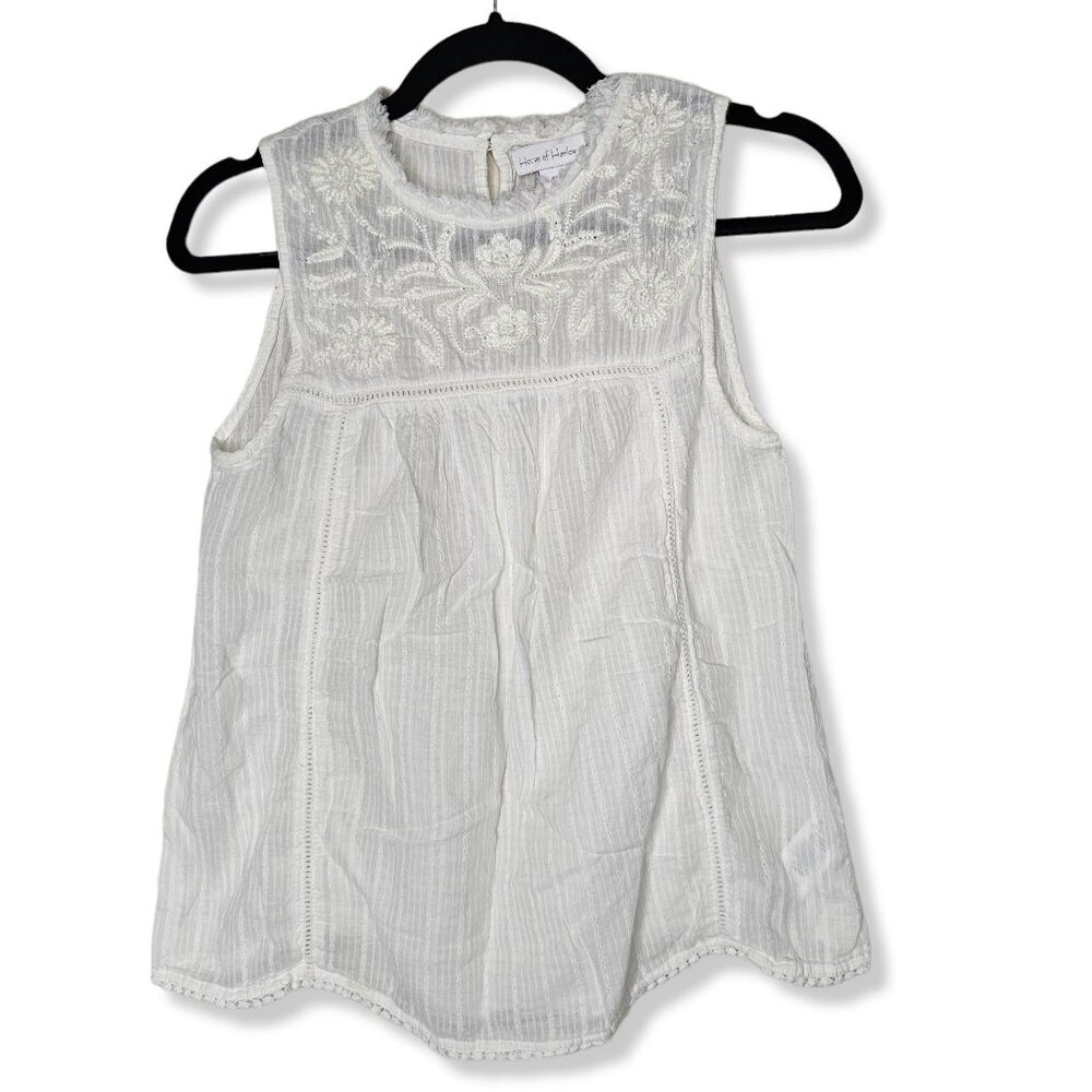 ❤️House of Harlow S Tank Top Gauzy Embroidered Cottage Minimalist Boho Lagom